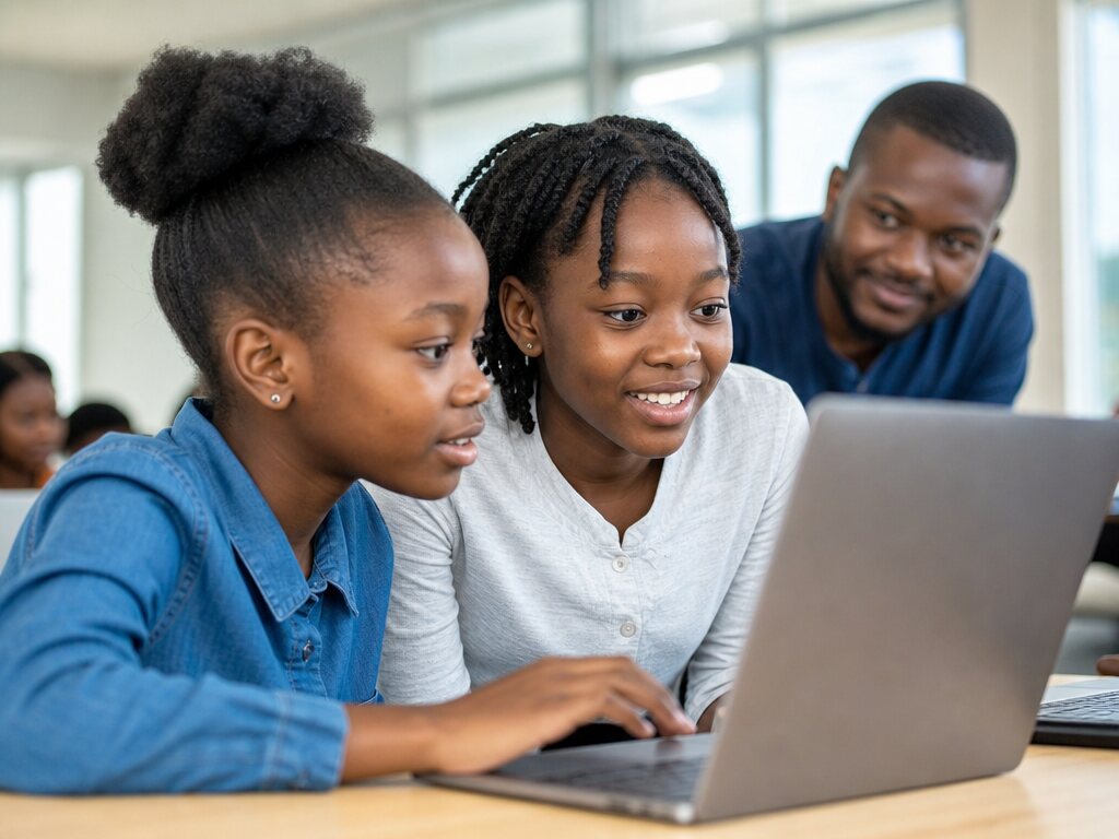Girls learning to code
